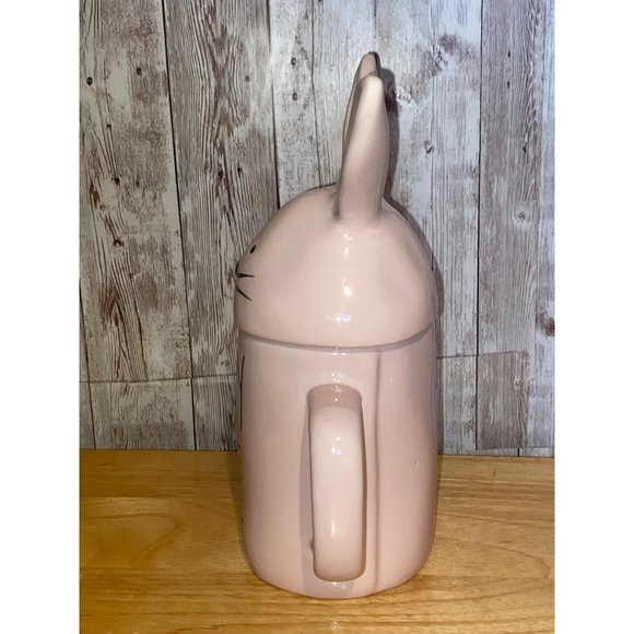 Rae Dunn Ceramic Pink Bunny Love Coffee Tea Mug Easter Rabbit Bunny Topper Lid - Picture 2 of 9